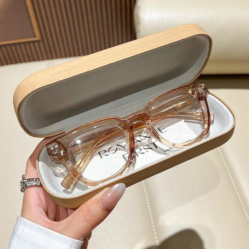 Vintage Large Frame Plain Glasses Fashionable Square Frames Premium Feeling Simple HD Anti-Blue Light Glasses Eye Protection