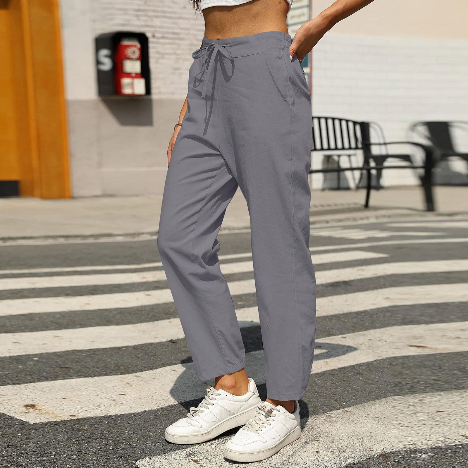 

Женские модные универсальные брюки с эластичным поясом и завязками на талии, однотонные, с карманами, повседневные, рабочие, узкие брюки XL