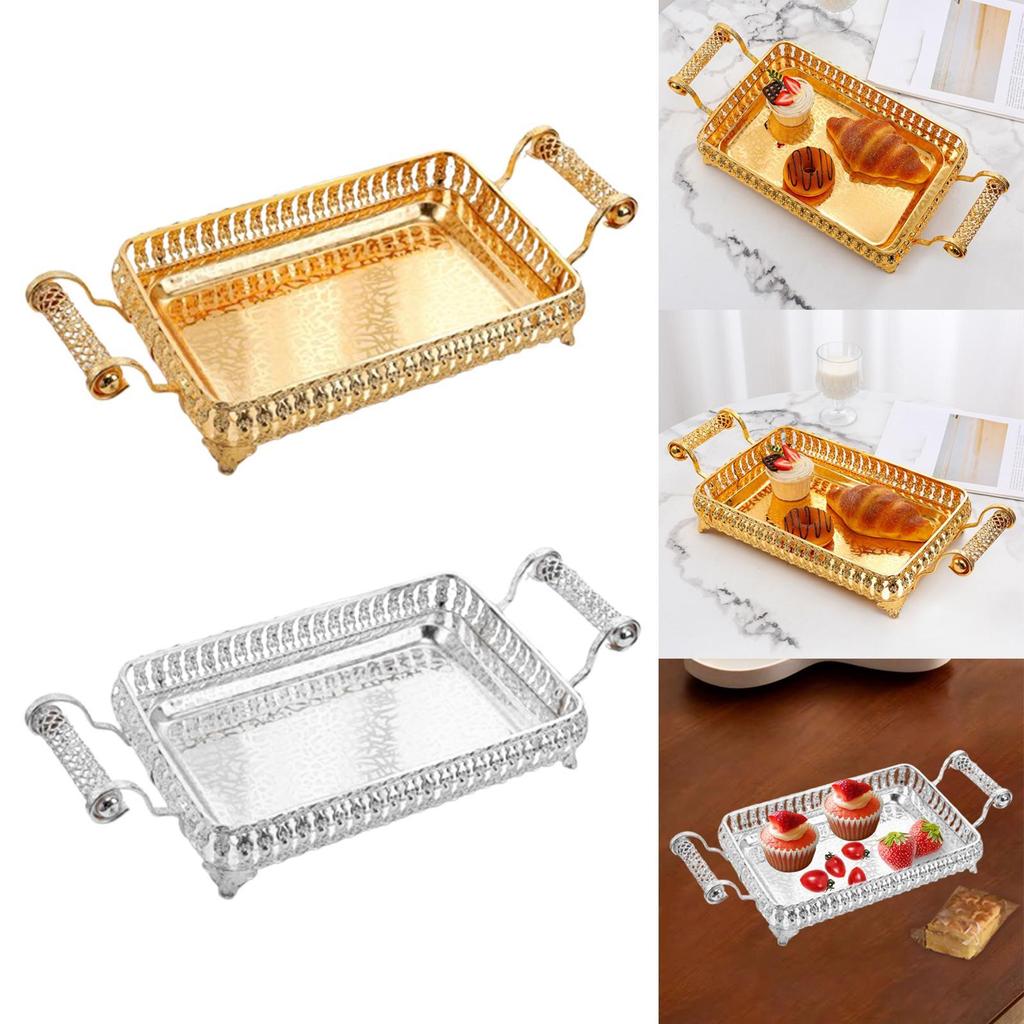 Turkish Coffee Tea Serving Tray Cosmetic 45x20cm Portable with Double Handle for Birthday New Year Celebrations Events Wedding