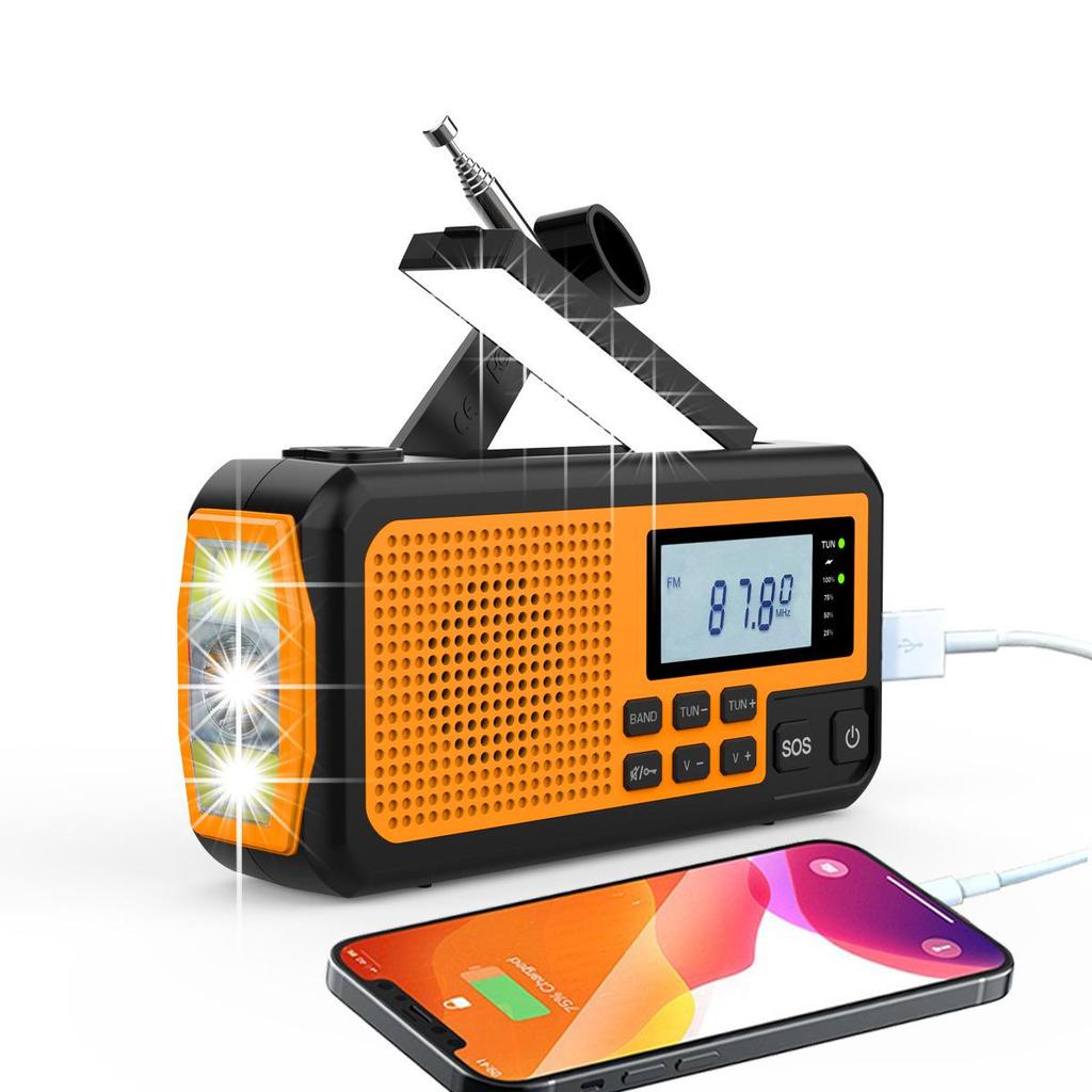 Solar-Powered Multi-Function Emergency Radio and Flashlight with Hand Crank and Power Bank
