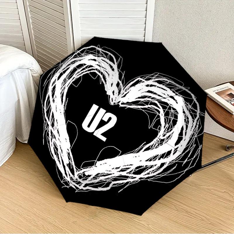 

1pc U2, Music Band Logo Automatic Folding Umbrella] Durable Iron Frame & Rod, Portable Folding, Makes a Great Holiday Gift yy251016290