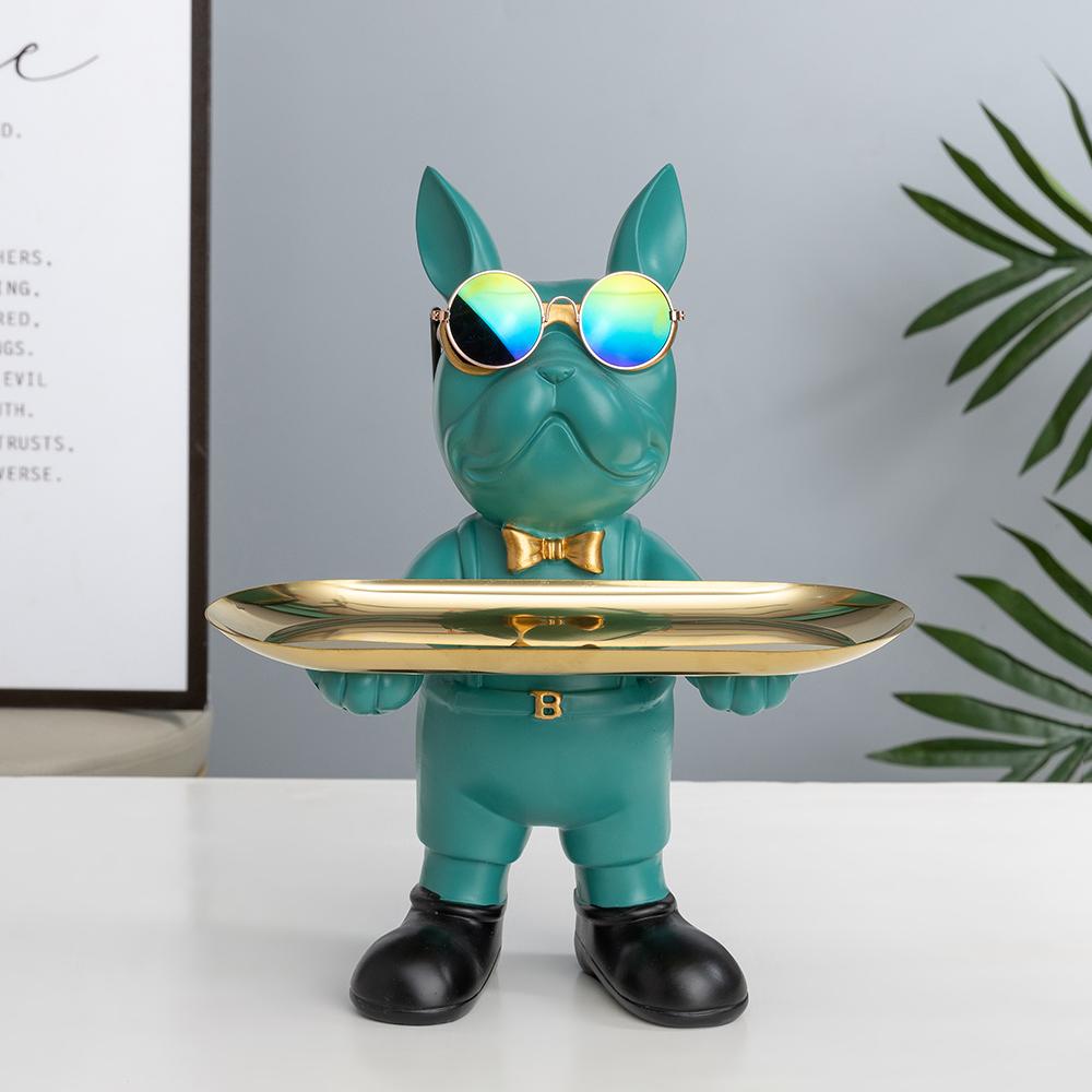 

Подарки для французского бульдога Подставка для ключей Конфетница Поднос Декор для дома Смола Статуэтка дворецкого Чаша для ключей Столик в прихожей Скульптура собаки французского бульдога зелёный