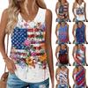 Women's Fashion Casual American Independence Day Flag and Stars Print V-neck Ruffled Sleeveless Vest T-shirt Top