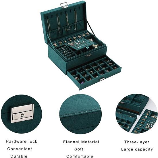 Velvet Jewellery Box Girls, Jewellery Storage Drawer With Lock, Storage Jewellery Pendant Travel, Women, Rings, Earrings, Bracelets Necklaces