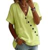 New Women's Shirt Top V-Neck Solid Color Casual Comfortable Button Cotton and Linen Shirt