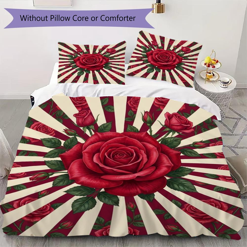 Rose Pattern Bedding uilt Set uilt Cover Pillowcase Home Decoration Birthday Gift (1 * duvet cover + 2 * pillowcase without core)54