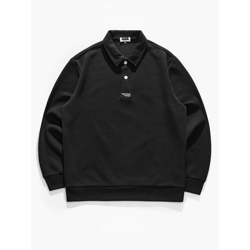 Trendy American Retro Spring and Autumn Pullover Sweatshirt Black XL