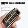 SANRILY Goldrand 6-Tasten Schlüsselanhänger Hülle für Genesis GV70 2021 2022 G90 G70 G80 GV80 Keyless Vollschutz Schlüsselanhänger Hülle mit Leder Schlüsselanhänger