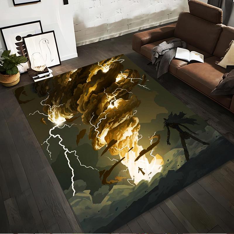 

Epic Storm Artwork Carpet with Figure and Lightning Design, Green Base Suitable for use as an anti-slip for living room bedroom sofas 40x60cm( 15x23in )