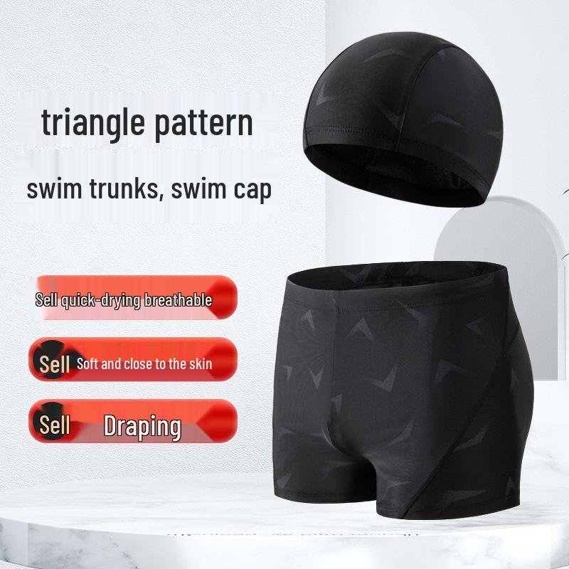 

Мужской быстросохнущий набор плавок и шапочки 2025 - Шорты с плоскими штанинами, предотвращающие неловкие ситуации, с принтом 5XL чёрный