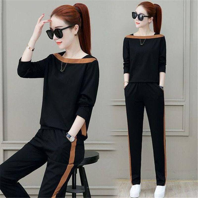 Women 2 Piece Tracksuit Set Color Block Long Sleeve Top Striped Jogger Pants Casual Sports Outfit