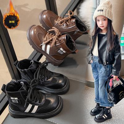 Girls' Two-cotton Leather Boots 2025 Winter New Boys' Martin Boots Children's Velvet Cotton Boots Foreign Style Baby Girl Short Boots