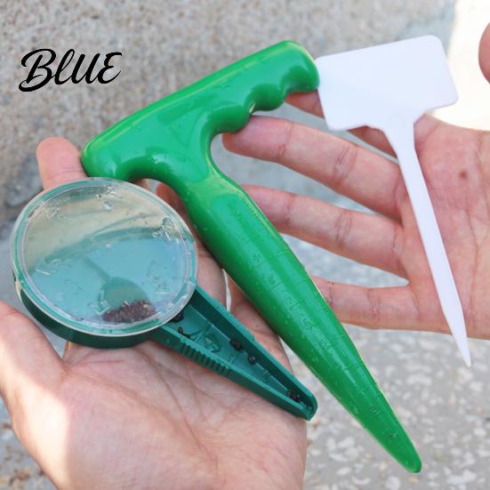 Outdoor Soil Digger Seeds Dispenser, Handheld Garden Seeder Sower with 5 Dial Settings, Ergonomic Plastic Planting Hole Puncher Dibber, Plant Labels,