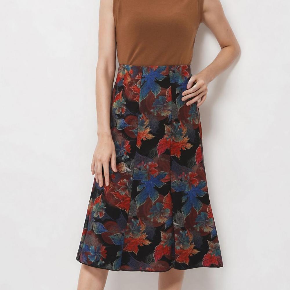 Women's Casual Printed Skirt, Floral Skirt, Trendy Temperament, A-line Skirt, Elastic Mid-length Skirt