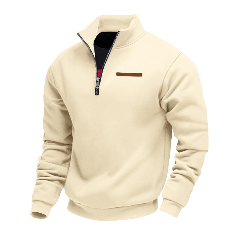Übergröße Frühling/Herbst Fleecegefüttert Halbreißverschluss Übergroß Stehkragen Pullover Einfarbig Lässiges Sweatshirt für Herren