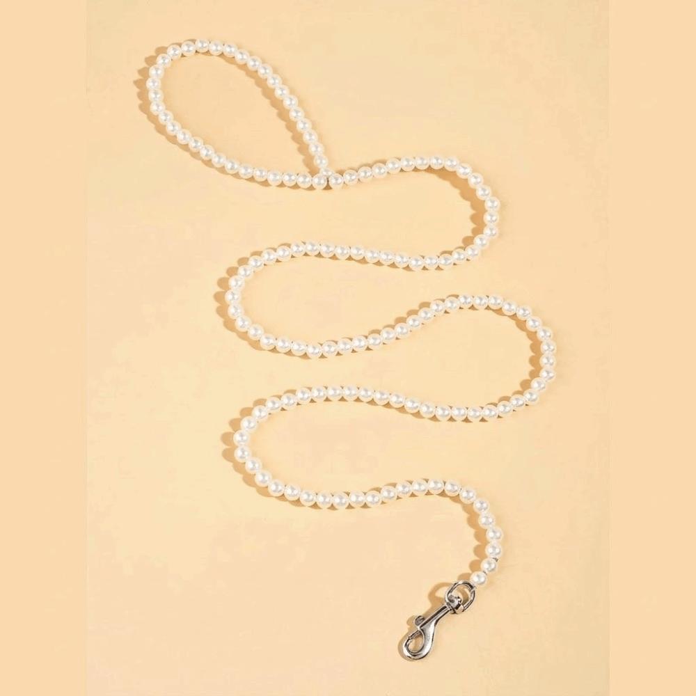 Bite Resistant Beaded Dog Leash Artificial Pearl Anti-Escape Dog Lead Leash Decorative Solid Color Pet Traction Rope