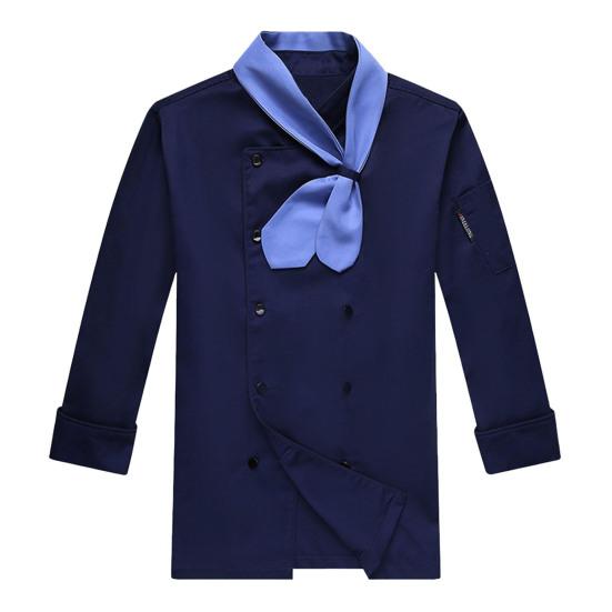 Chef Uniform with Scarf Tie Double-Breasted Buttons Stand Collar Long Sleeves Women Men Chef Shirt Workwear