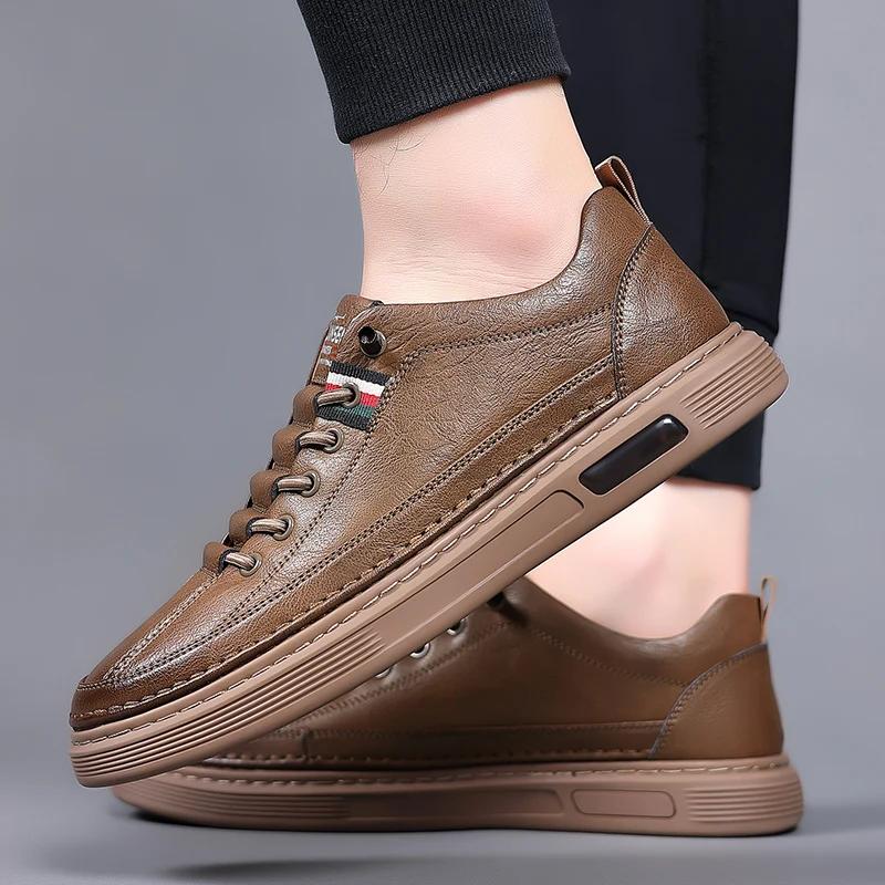 Fashion Spring 2024 New Trendy Versatile Men's Casual Shoes Men's Board Shoes Super Soft Leather Breathable Leather Shoes Men