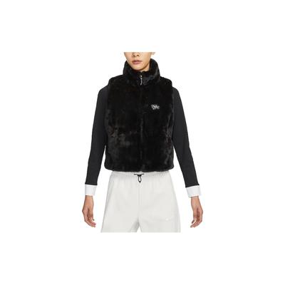 Sportswear Solid Color Embroidered Logo Full-Length Zipper Stand Collar Vest Women Vests Black FB1916-010
