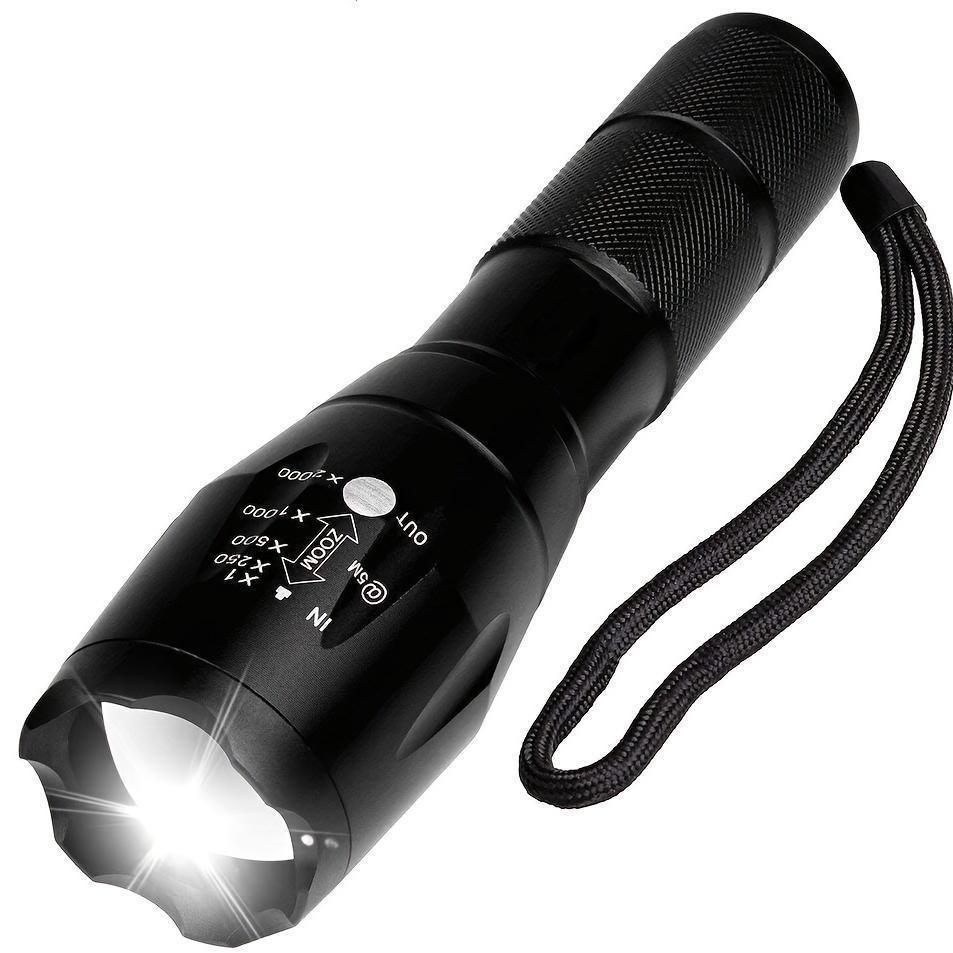 Tactical Military LED Flashlight Torch, Zoomable Flashlight With 5 Modes For Outdoor Camping Backpacking Hiking