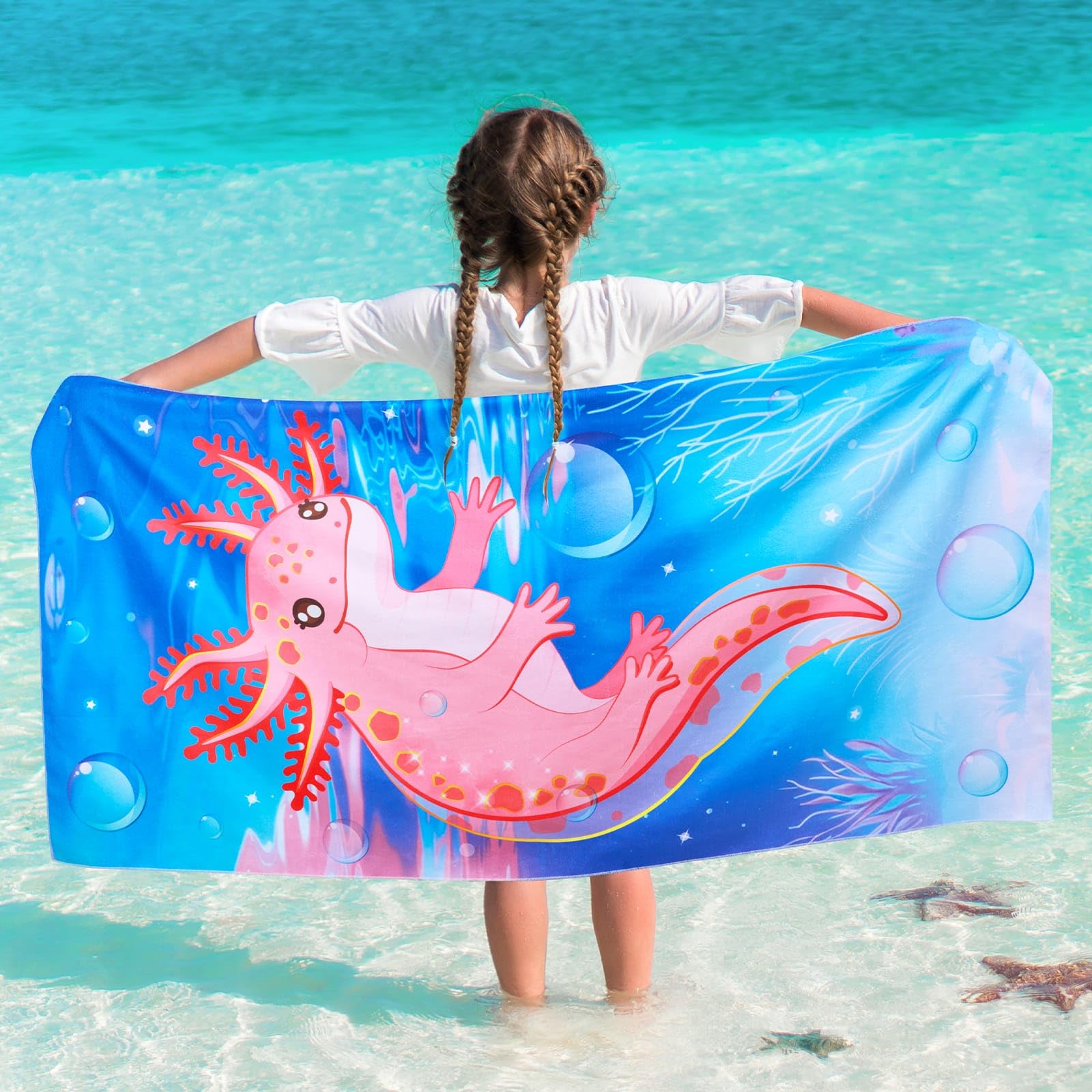 

Oversized Pink Axolotl Beach Towel for Kids Quick Dry Microfiber Lightweight Pool Travel Towel for Boys Girls W30*H60(CM)