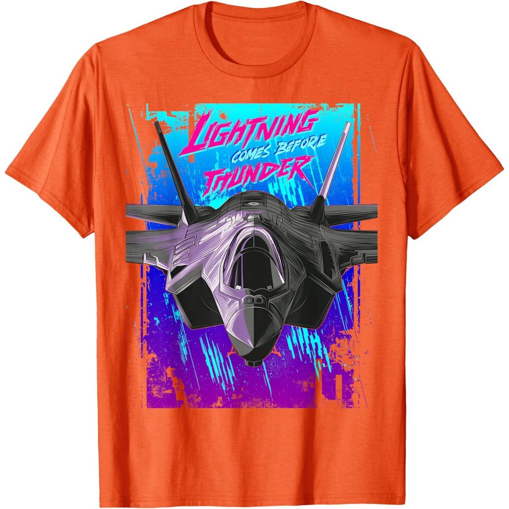 Fighter Jet Lightning Before Thunder Graphic Print Men's Cotton T-Shirt Casual Round Neck Tee