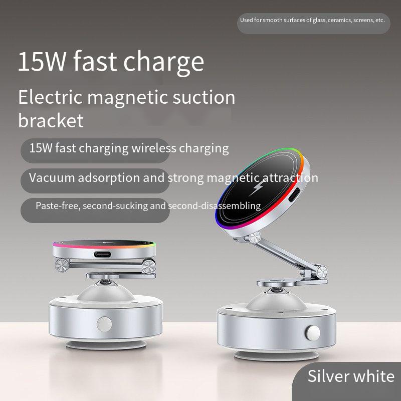 

Electric Vacuum Suction Magnetic Car Phone Holder with 7 Colorful RGB Lights 15W Wireless Fast Charging Stable Mount Auto