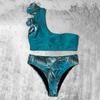 Yi Yong Leaf Print One-Shoulder Ruffle Bikini Swimsuit for Women
