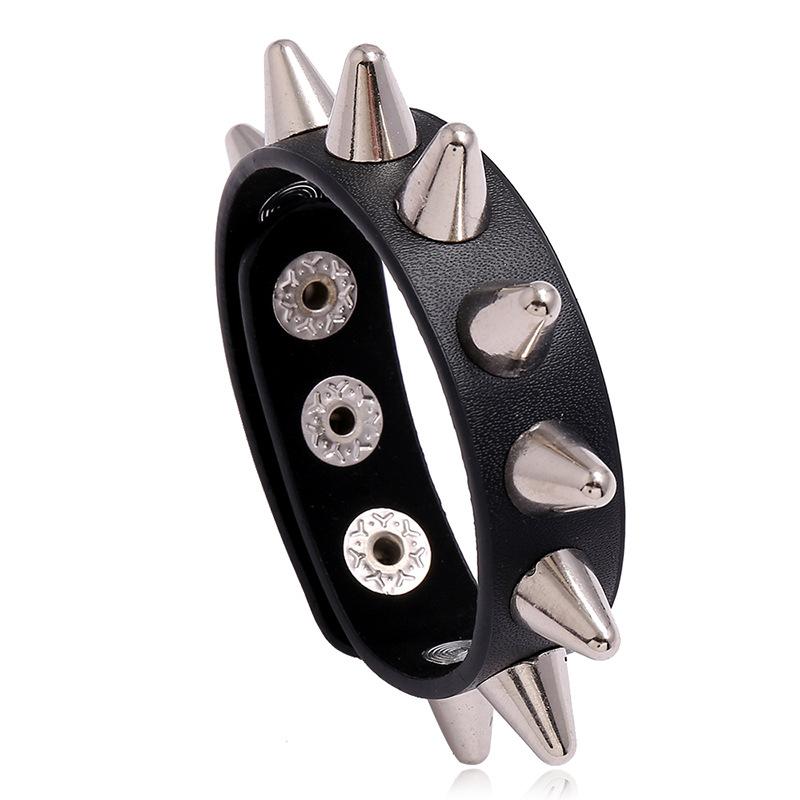 DIEZI Personality Hip Hop Men Spiked Rock Bracelet Bangle Women Vintage Punk Cosplay Black PU Leather Wrap Bracelet New Jewelry