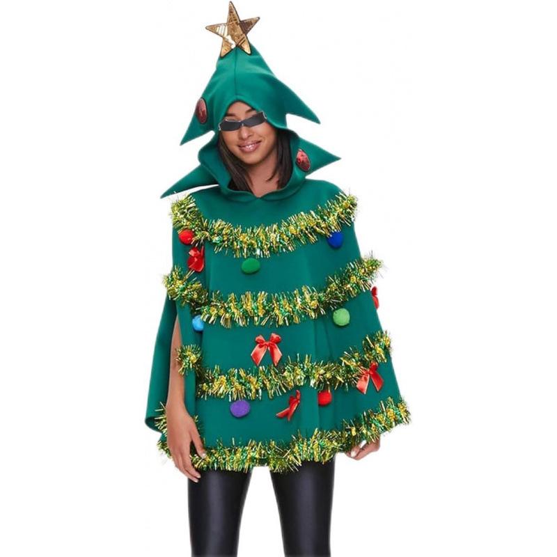 2025 Women's 3D Christmas Tree Skirt with Hooded Cape Costume