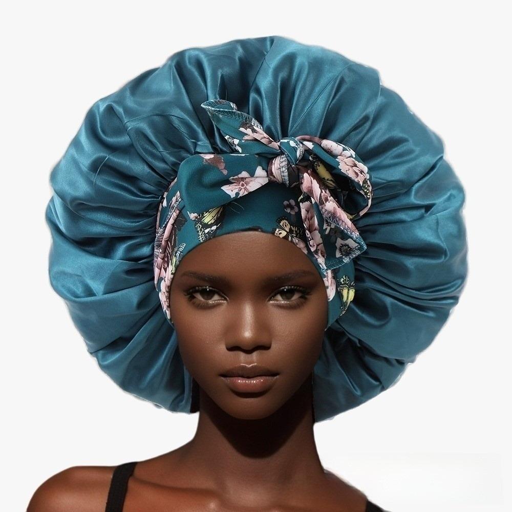 

Wide Edge Women s Silk Hat Flowers Patterns Satin Shower Cap New Print Sleep Bonnets Beauty зелёный