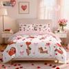 3pcs Romantic Valentine's Day Pink Love Sausage Dog Printed Chipless Quilt Set Multi Size Bedroom Bedding Festival Decoration