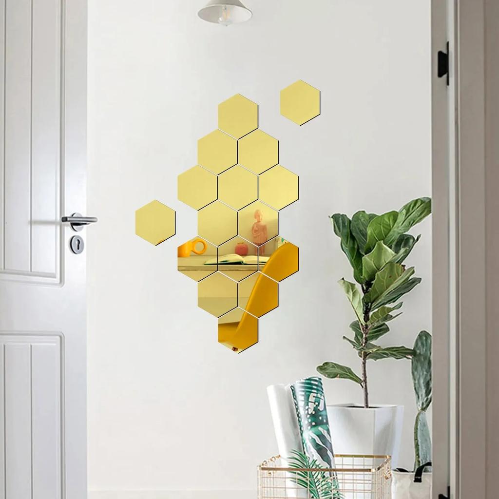 Mirror Wall Sticker Self-adhesive Hexagon Modern Acrylic Honeycomb Reflect Mirror Wallpaper Bedroom DIY Art Wall Decor