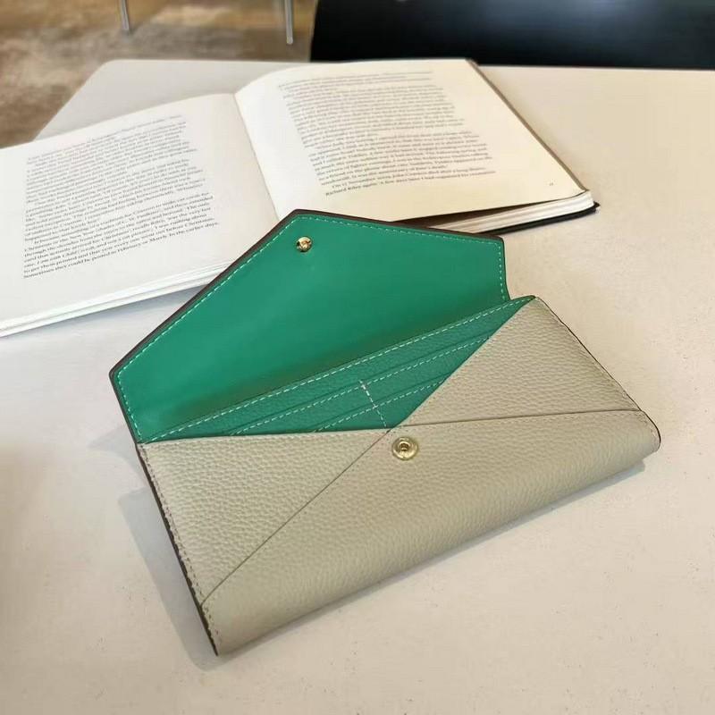 Genuine Leather Wallet. First Layer Cowhide Lychee Pattern Envelopes Spliced With Contrasting Colors. Long Three-fold Wallet