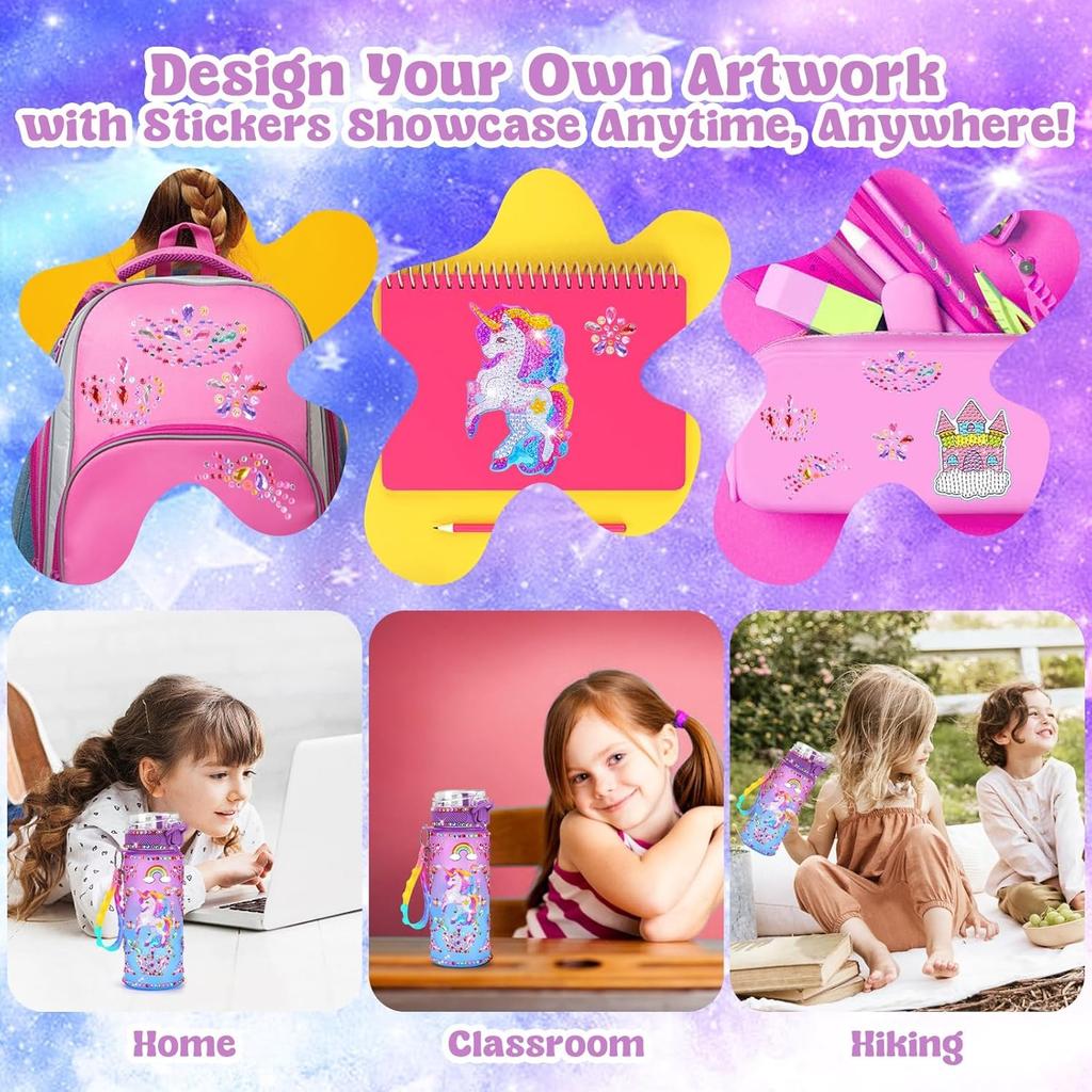 Unicorn Gift for Girls 5-10 Years Old, Kids Drinking Bottle Craft Kit, Water Bottle Diamond Painting Crafts Kids Birthday Toys for Girls 4-12 Years