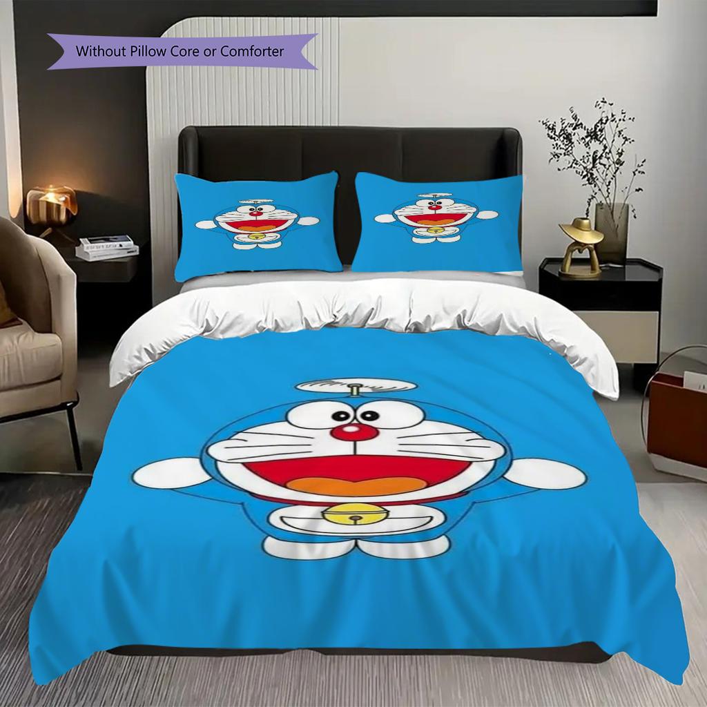 Doraemon Aventura Héroe Azul Historia Juego de Tres Piezas 1 Funda Nórdica 2 Fundas de Almohada Sin Relleno Juego de Cama Suave Y Cómodo