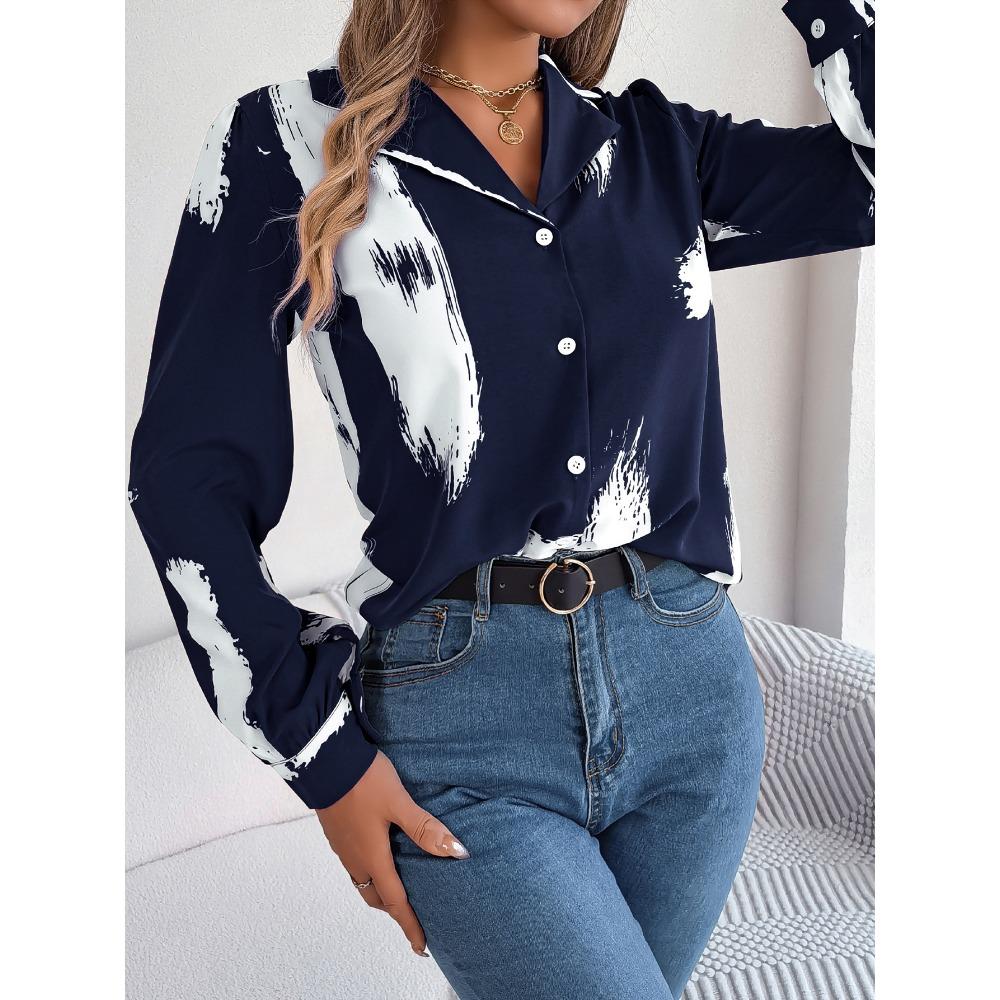 Temperament Contrast Color Striped Suit Collar Long Sleeve Shirt