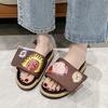 Fashion Platform Flip Flops Summer New Round Toe Open Toe Sun Embroidered Soft Sole Non-slip Wear-resistant Flats