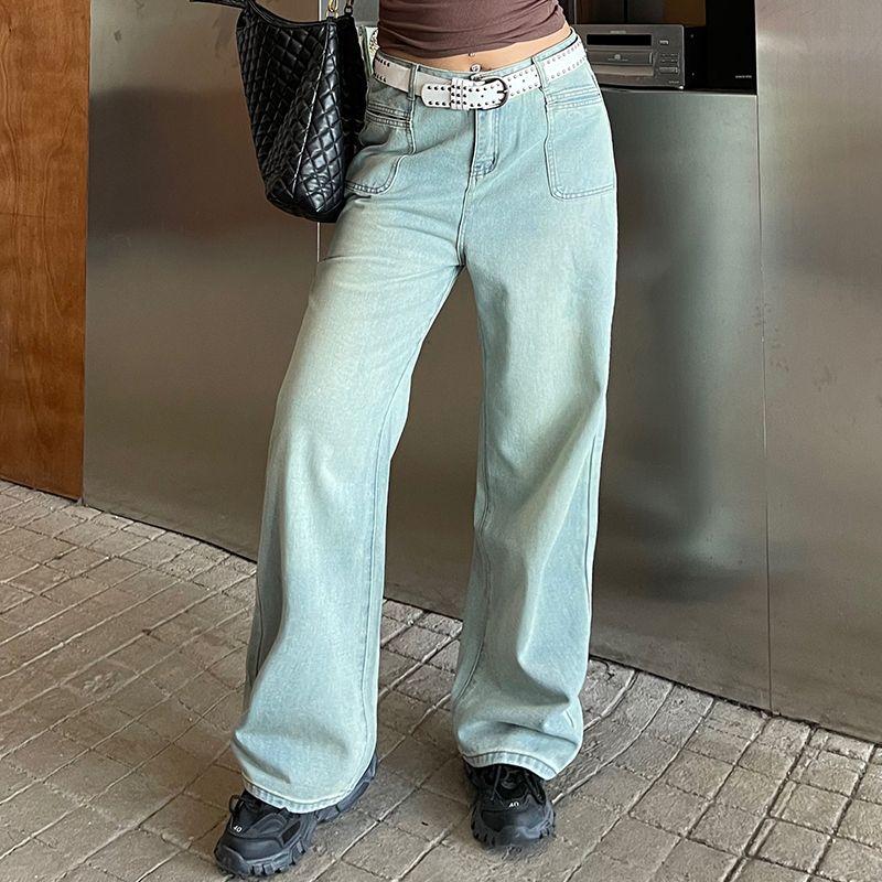 Nan Slightly Oversized Girls American High Waist Denim Female Fall and Winter New Arrival Plus Size Loose Slim Looking Straight Wide Leg Mop Pants