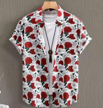 Floral Plant Printed Men s Short Sleeve Shirt, Printed Shirt Fashion Summer Casual Vacation Button Shirt XXS
