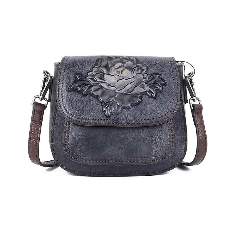 Cowhide tote shoulder straddle vintage handmade small square bag