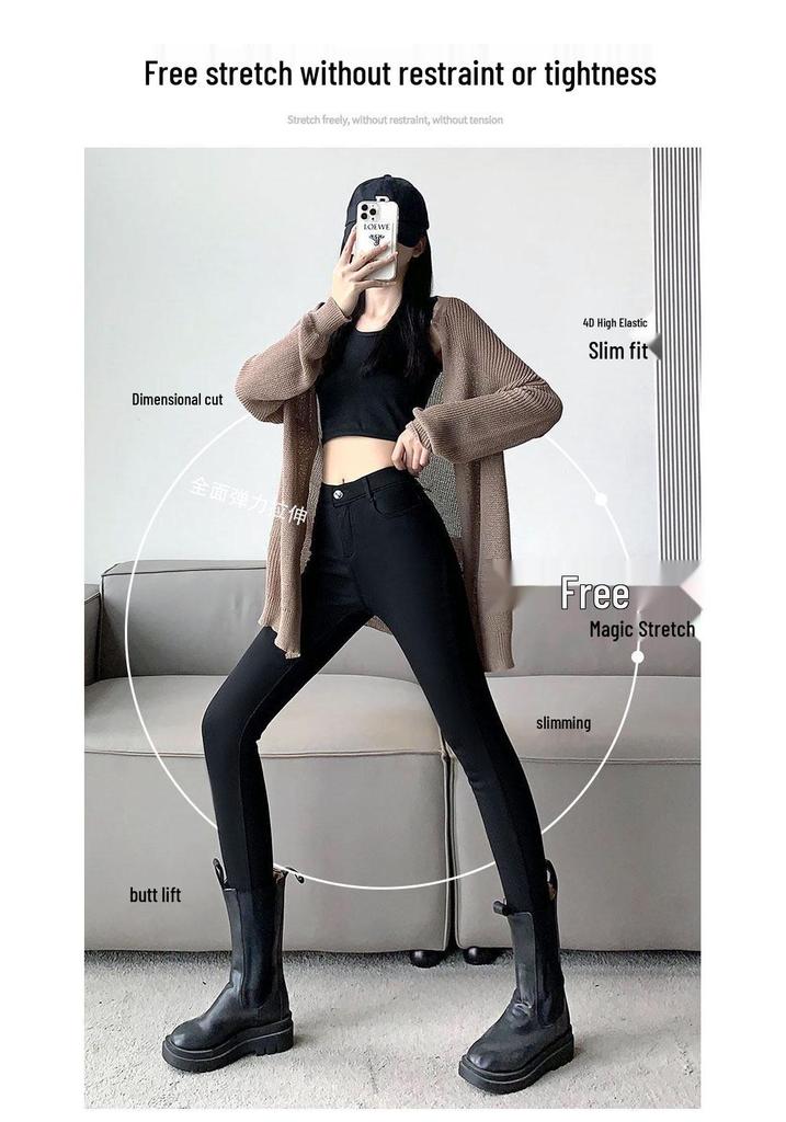 Women's High-Waisted Magic Black Slimming Pencil Pants - Plus Size, Elastic, Tight Fit for Spring and Autumn.