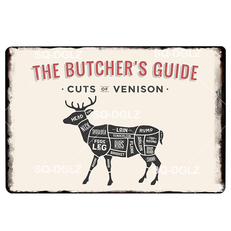 

The Butcher Guide Vintage Metal Sign Farm Decor Tin Sign Pub Plates Meat Detail Metal Crafts Painting Plaques Art Decoration 20x30cm（7.8x11.8inch）