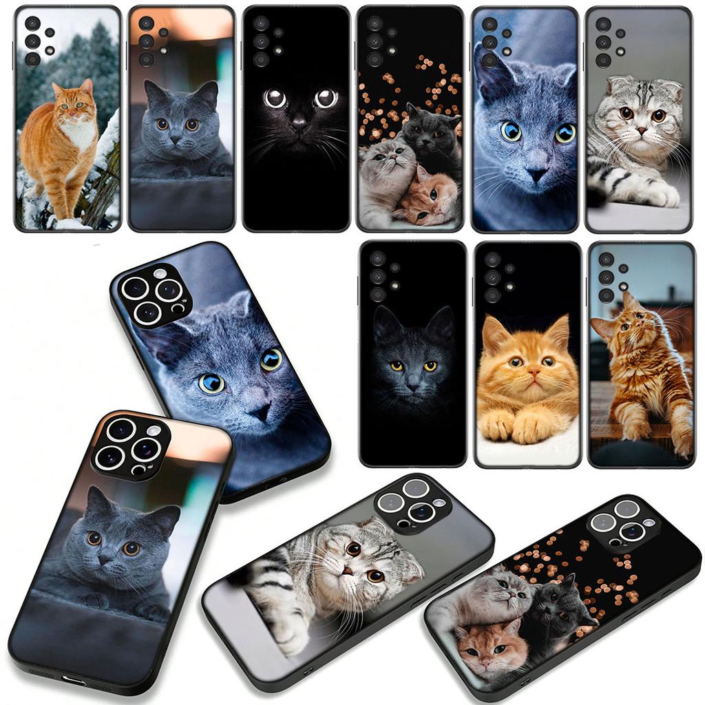 Blue Cat Green Eyes Meow Phone Cover Case for Apple iPhone 16 15 14 Plus 13 12 Mini 17 Pro Max + 16E Air 16+ ProMax Casing