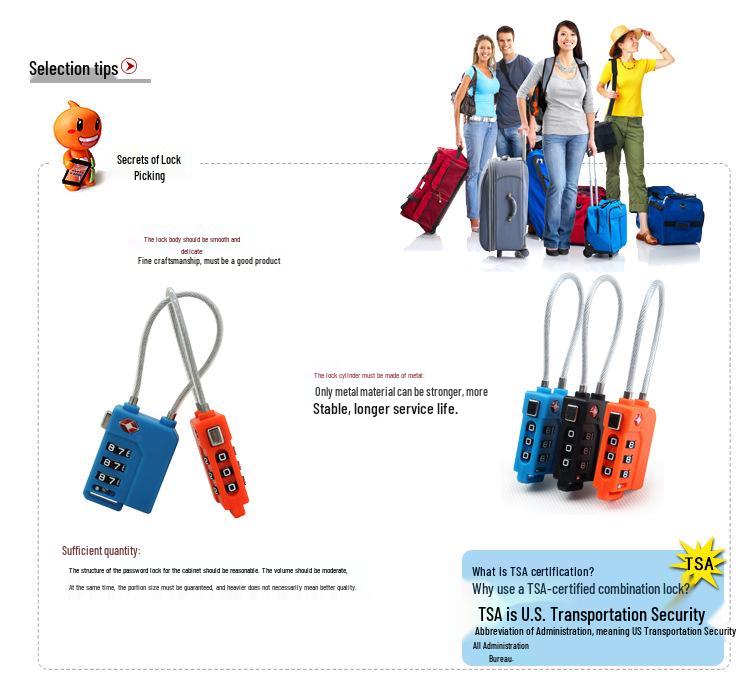 Travel Zipper Lock: TSA-Approved Plastic Combination Lock with Mini Steel Wire for Suitcases