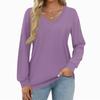 Women's Fashion Casual Long Sleeve Solid Color Shirt Women's V-Neck Tops