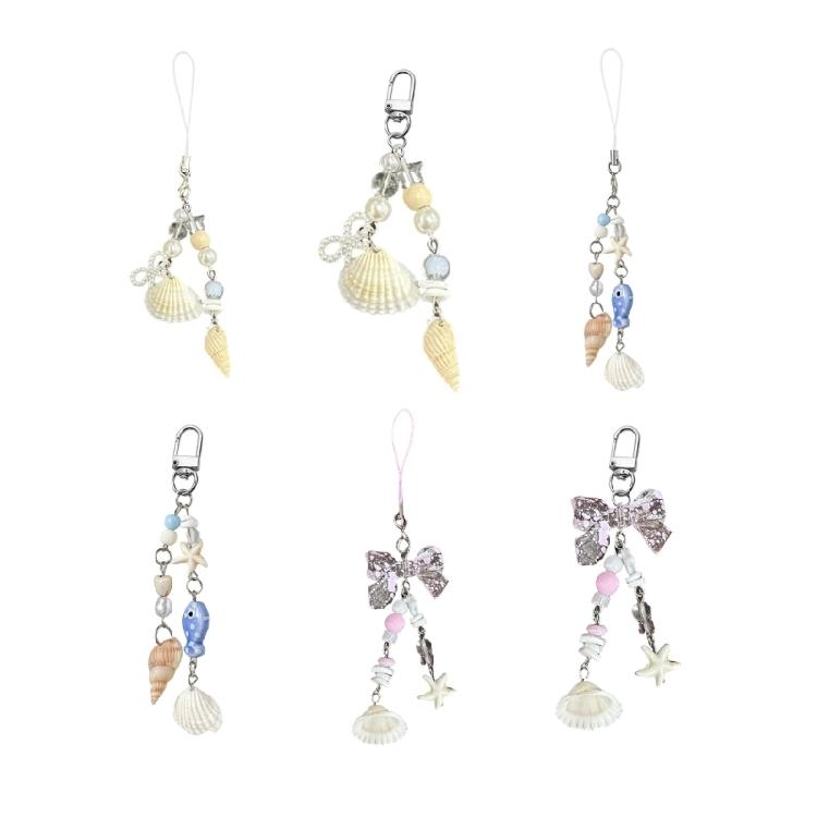 Elegant Shells Pearls Pendant Strap Chic Marine Inspired Keychain Pendant Phone Strap Charm for Purses and Handbags