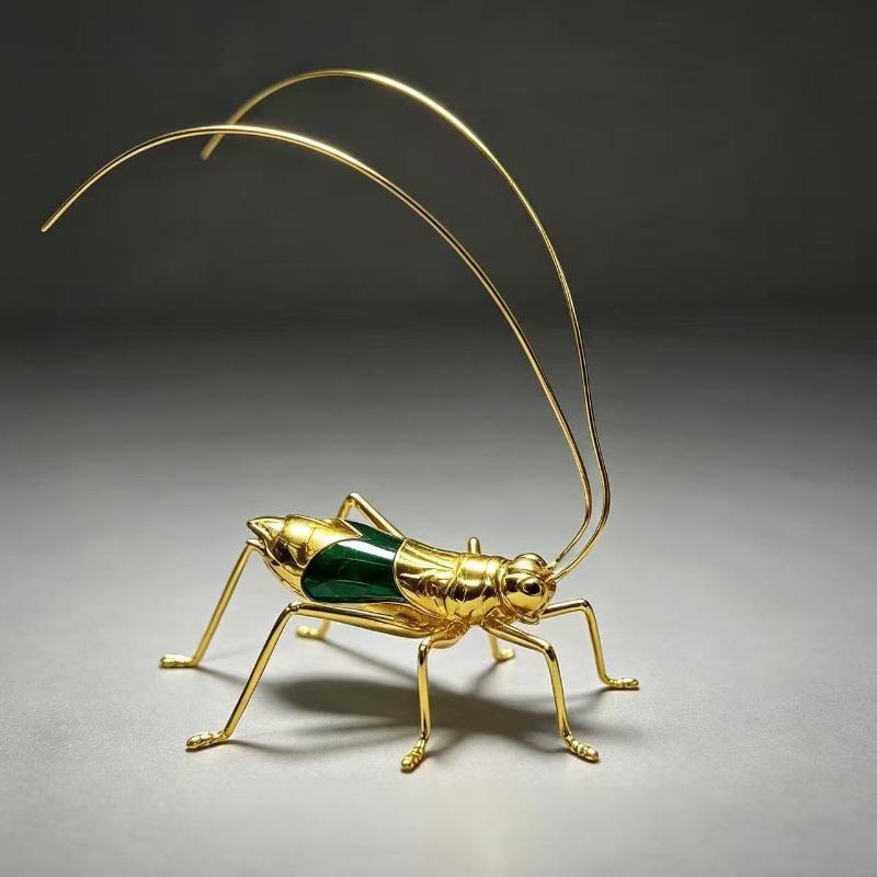 Chinese Style Golden Grasshopper Ornament Retro Enamel Craft Tabletop Decor Home Decoration