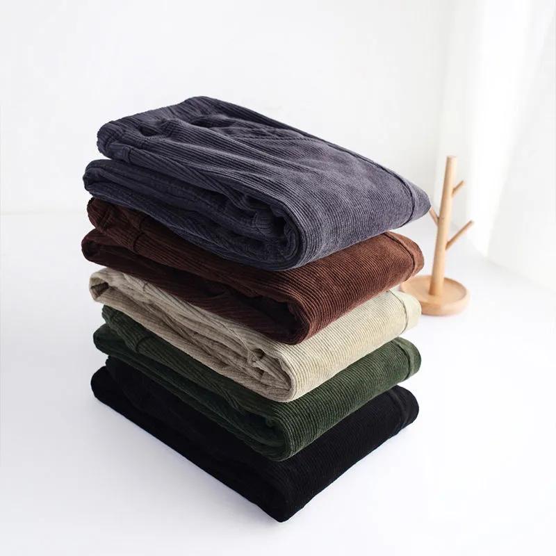 Women's Fall/Winter High-Waisted Corduroy Pants Relaxed Fit with Elastic Waistband Plus Size Thickened Fabric Casual Trousers for Mothers