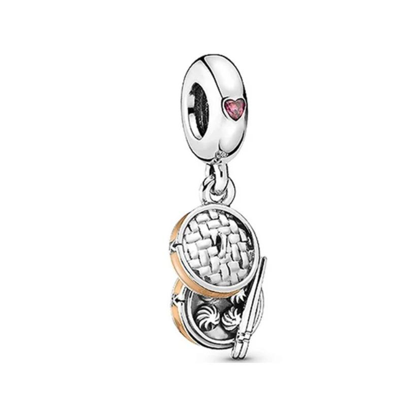 New Fashion 925 Silver Piano Badminton Headphones Guitar Pendant Charms for Bracelet Women Jewelry Gift